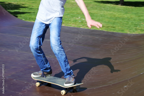 Skateboarder on a skateboarding ramp