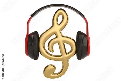 Headphone with music symbol on white background.3D illustration.