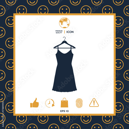 Sundress, Evening dress, combination or nightie on the wardrobe hanger , the silhouette. Menu item in the web design