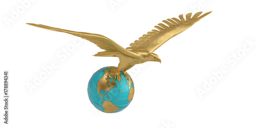 Globe and gold eagle.3D illustration. photo