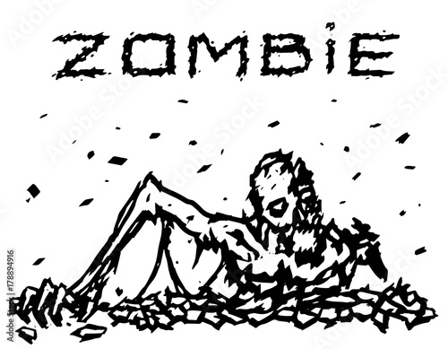 The dead man climbs out of the earth. Vector illustration.