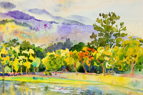 Obraz na płótnie Akwarela malarstwo natura sezon jesień.