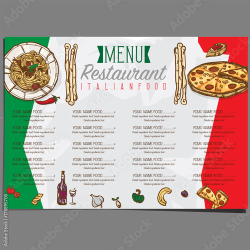 menu italian food template design hand drawing graphic