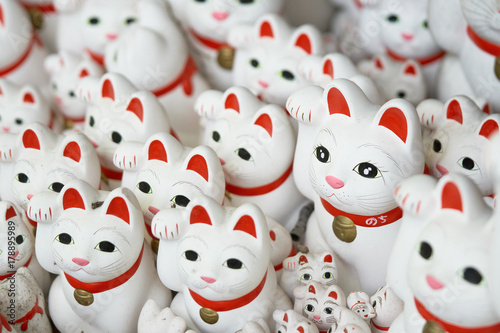 Photography Tons of small dolls the beckoning cat known as maneki neko at Gotokuji in Tokyo, JAPAN