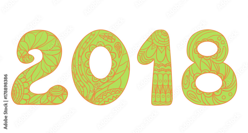 2018 Numbers . Zentangle. Hand drawn numbers with abstract patterns on ...
