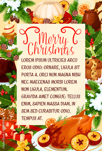 Merry Christmas vector dinner cuisine poster