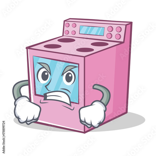 Angry gas stove character cartoon