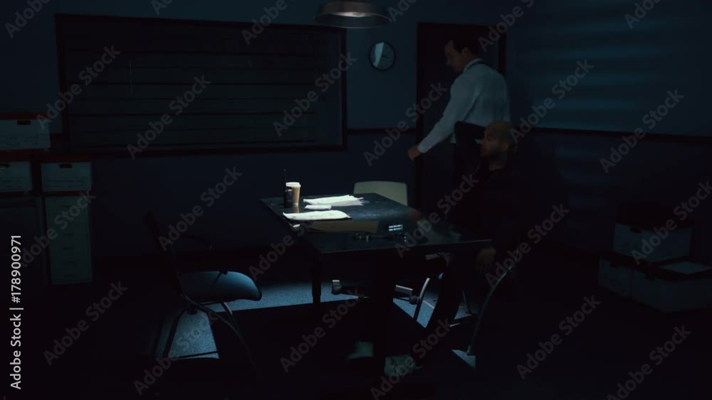 Crime suspect accompanied by lawyer in interview with police detective Crime suspect accompanied by lawyer in interview with police detective