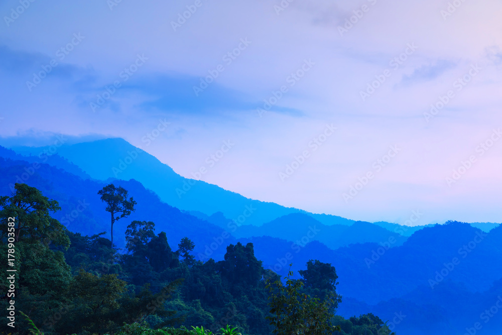 Sunshine and clouds on the morning mist At Phu Lang Ka, Phayao, Thailand