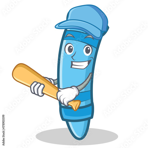 Playing baseball crayon character cartoon style