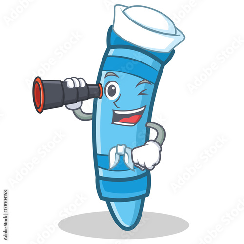 Sailor with binocular crayon character cartoon style