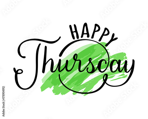 Happy thursday hand drawn lettering on color spot. Vector illustration.