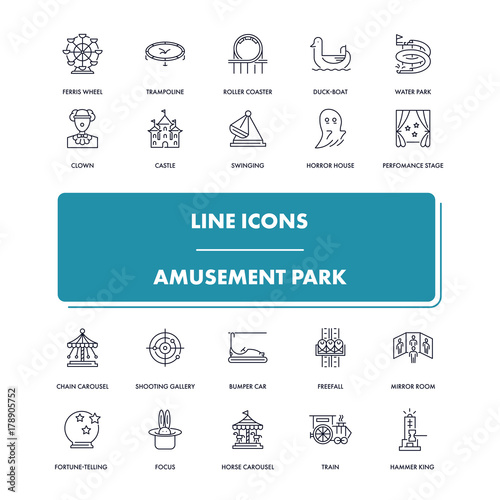  Line icons set. Amusement Park 