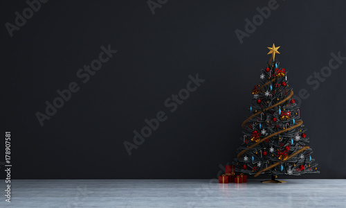 The interior design concept idea of lounge and living room and christmas tree background / 3D rendering new scene