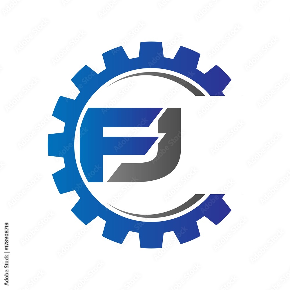 fj initial logo vector with gear blue gray fj initial logo vector with gear blue gray