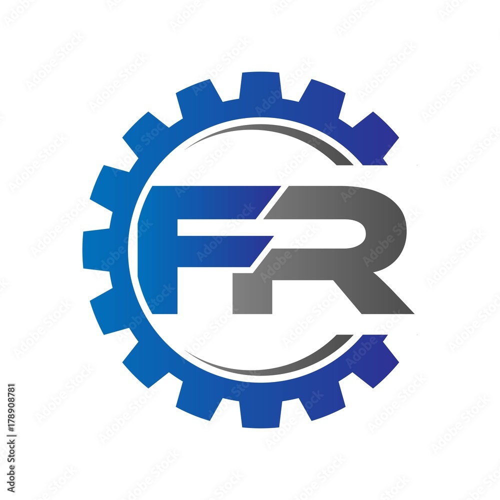 fr initial logo vector with gear blue gray fr initial logo vector with gear blue gray