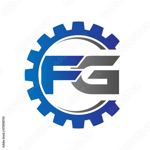 fg initial logo vector with gear blue gray