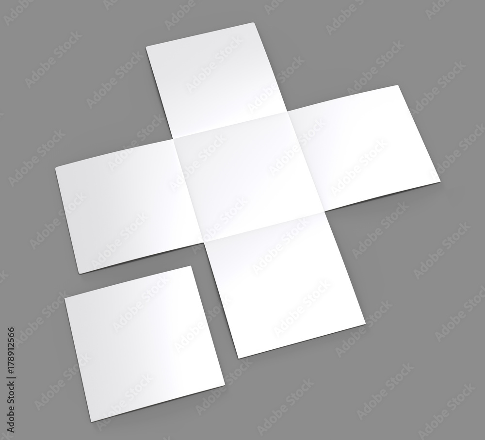 Blank white 3D illustration iron cross brochure mock up on gray. Render illustration.