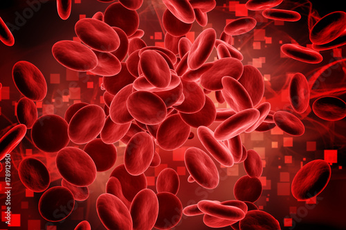 3d rendered streaming blood cells on color background