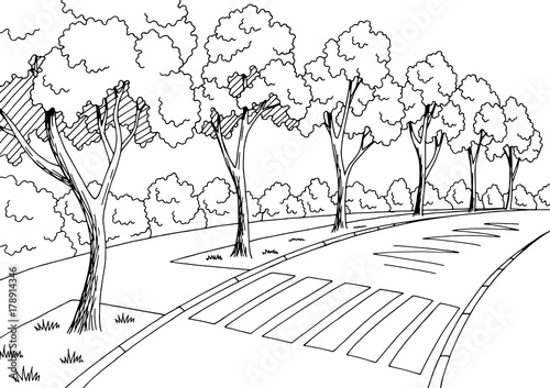Street road graphic black white landscape sketch illustration vector