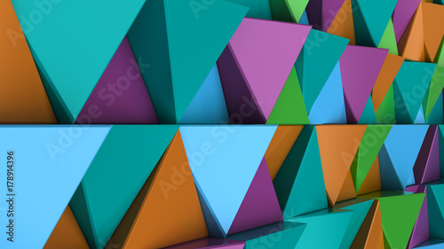 Pattern of green, orange, purple and blue triangle prisms
