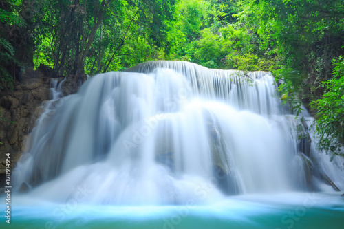 Huay Mae Kamin Waterfall in Khuean Srinagarindra National Park. The beautiful and famous waterfall in deep forest  Kanchanaburi province  Thailand