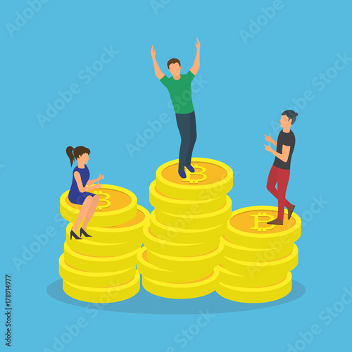 Bitcoin concept vector illustration of young people .