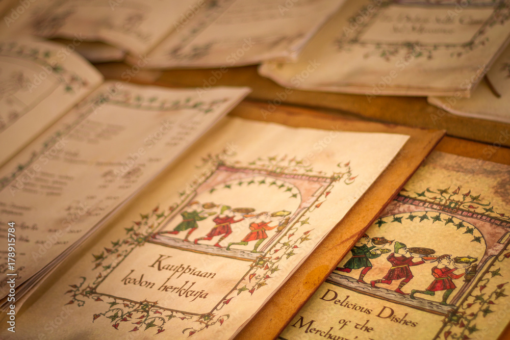 Old medieval papers in a market