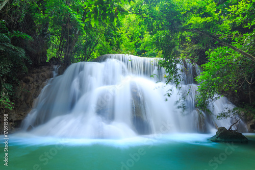 Huay Mae Kamin Waterfall in Khuean Srinagarindra National Park. The beautiful and famous waterfall in deep forest  Kanchanaburi province  Thailand