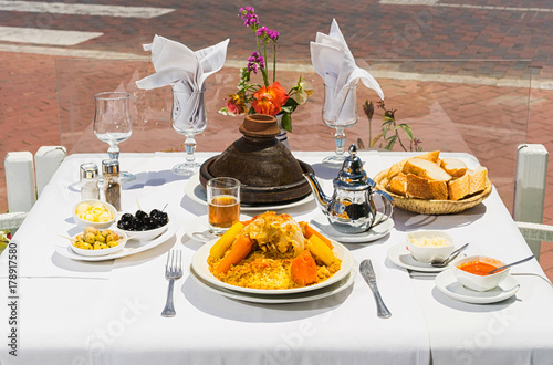 Photography Table in restaurant with moroccan food on the seafront