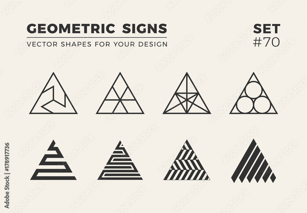 Set of eight minimalistic trendy shapes. Stylish vector logo emblems for Your design. Simple geometric signs collection.