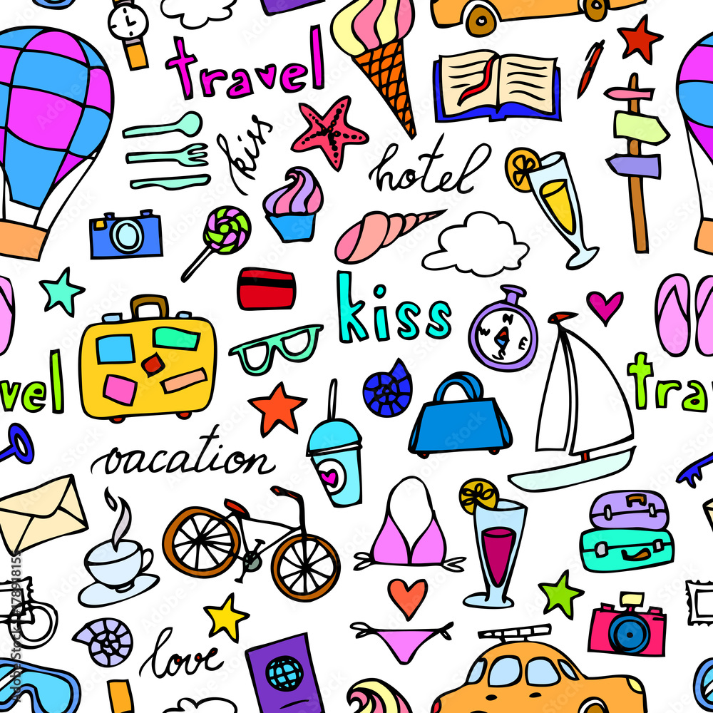 Vector travel seamless pattern. Vector travel seamless pattern.