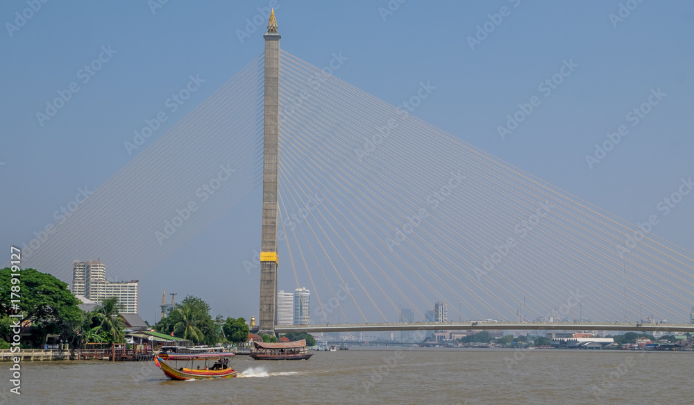 Rama VIII bridge on the Chao Phraya River in Bangkok Thailand