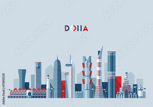 Doha skyline Qatar vector illustration flat design