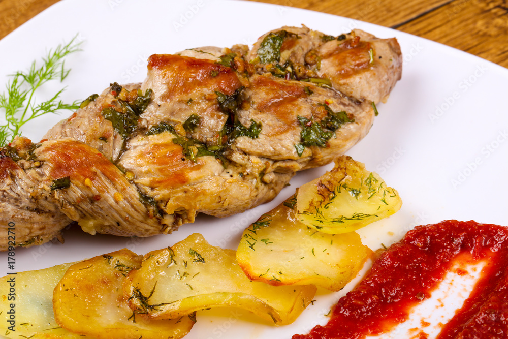 Baked pork with potato