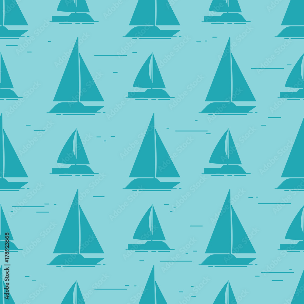Sailboat silhouettes seamless pattern design