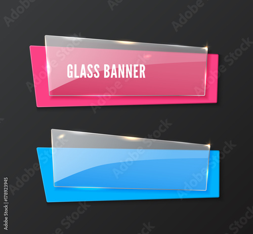 Glass banner, realistic vector illustration