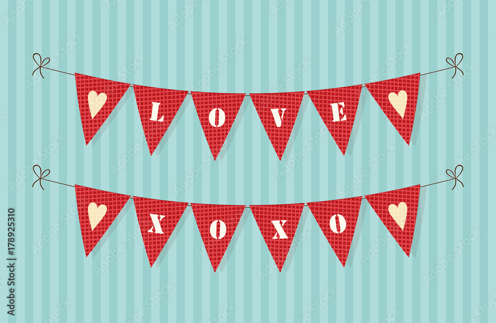 Obraz premium Cute rustic bunting flags with hearts ideal for Valentines day