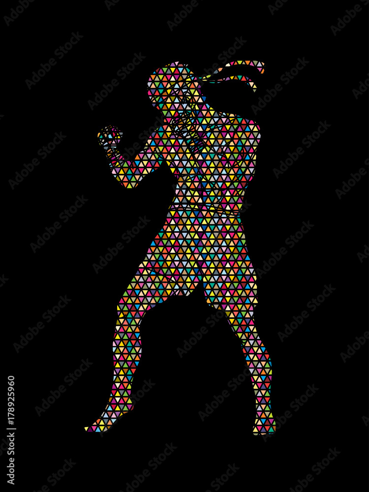 Muay Thai, Thai Boxing standing using colorful mosaic pattern graphic vector