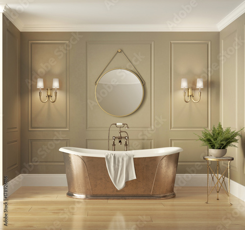 Classic elegant luxury bathroom with bronze bathtub