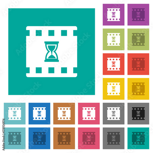 Movie processing square flat multi colored icons