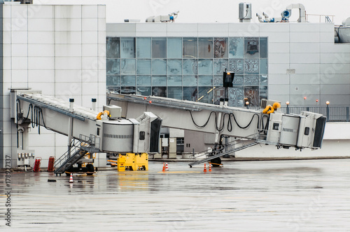 Teletrap gangway from a terminal without an airplane. photo