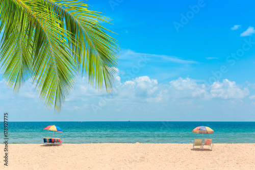 Ka-ron Beach at Phuket   Thailand. White sand beach with beach umbrella. Summer  Travel  Vacation and Holiday concept.