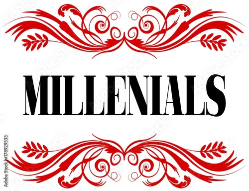 MILLENIALS red floral text frame.