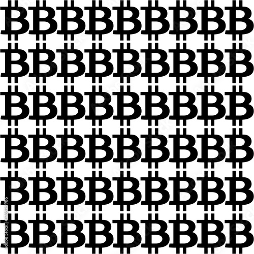 Seamless pattern with black bitcoin signs on white background. Vector illustration. Template. 
