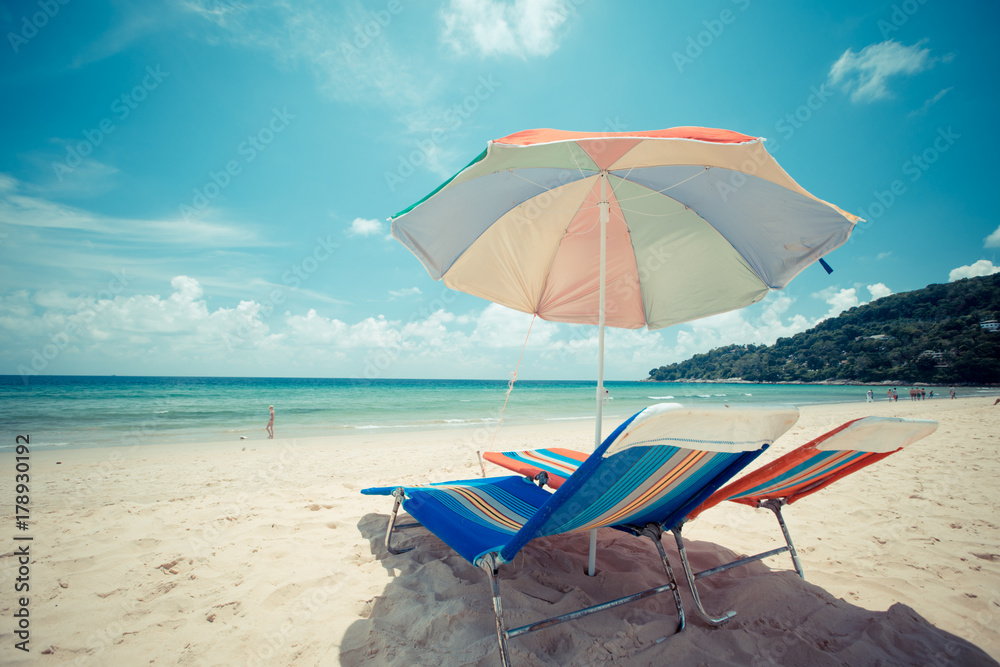 Ka-ron Beach at Phuket , Thailand. White sand beach with beach umbrella. Summer, Travel, Vacation and Holiday concept. Ka-ron Beach at Phuket , Thailand. White sand beach with beach umbrella. Summer, Travel, Vacation and Holiday concept.