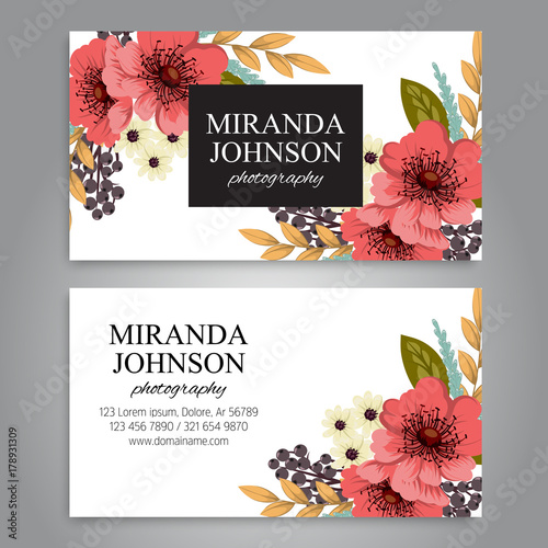 Business card with beautiful flowers.Template