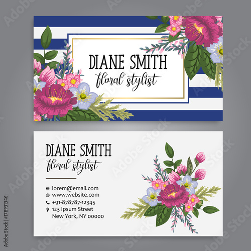 Business card with beautiful flowers.Template