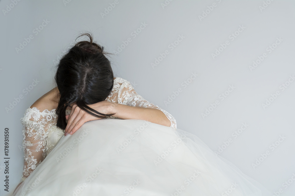 sad and worried bride crying in her wedding day Stock Photo | Adobe Stock