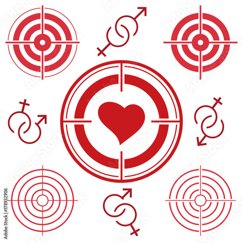 Heart in a sight. Gender icons with targets.